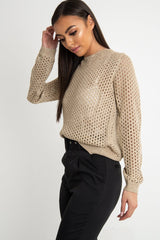 Beige Open Knit Backless Tie Back Jumper - Holdyn-Jumper