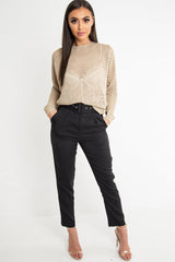 Beige Open Knit Backless Tie Back Jumper - Holdyn-Jumper
