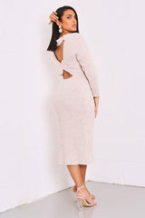 Beige Open Twist Back Knit Midi Dress - Karrah – Rebellious Fashion