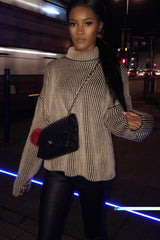 Beige Ottoman Rib Roll Neck Jumper - Renee-Jumper