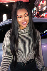 Beige Ottoman Rib Roll Neck Jumper - Renee-Jumper