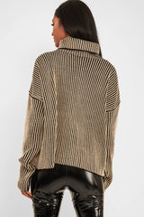 Beige Ottoman Rib Roll Neck Jumper - Renee-Jumper
