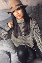 Beige Ottoman Rib Roll Neck Jumper - Renee-Jumper