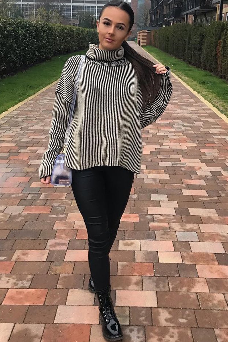 Beige Ottoman Rib Roll Neck Jumper - Renee-Jumper