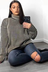 Beige Ottoman Rib Roll Neck Jumper - Renee-Jumper