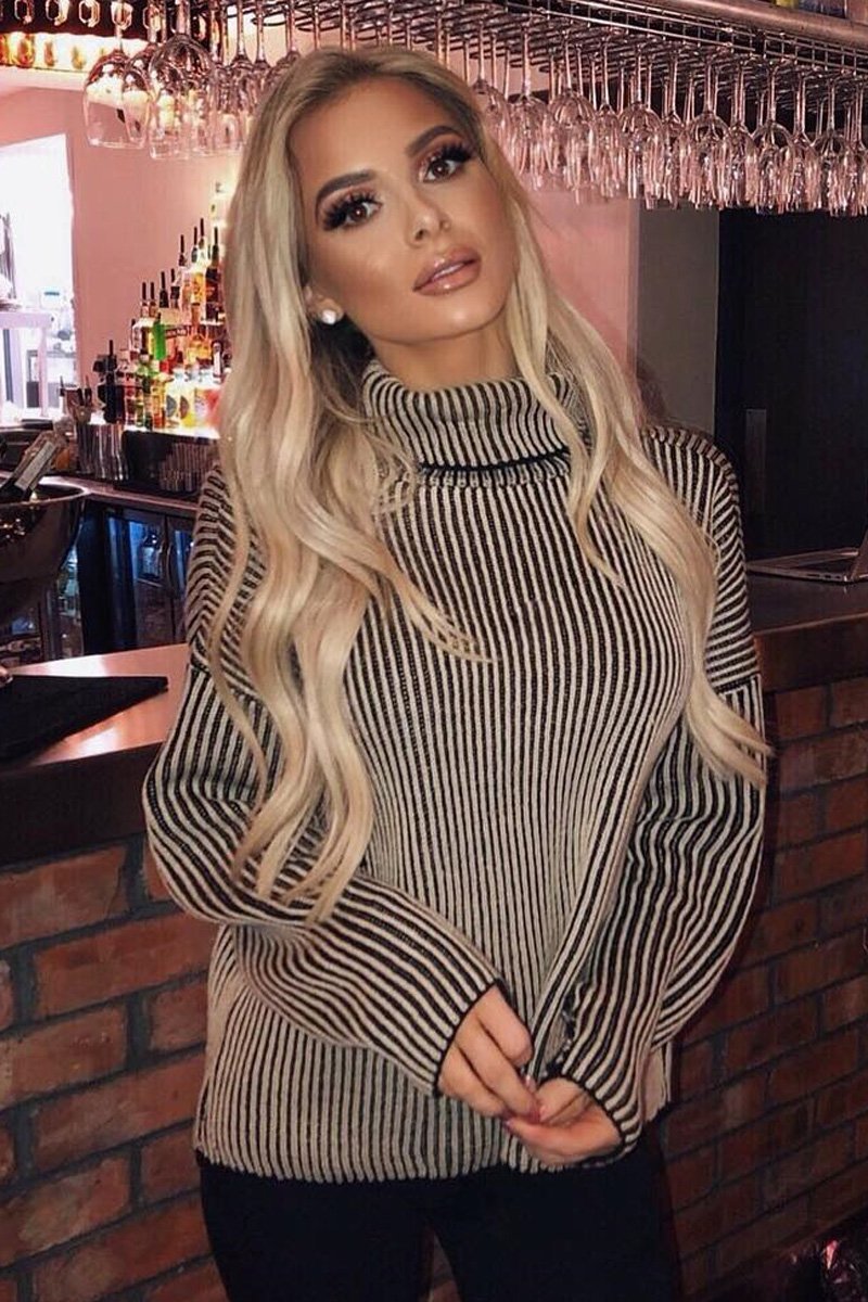 Beige Ottoman Rib Roll Neck Jumper - Renee-Jumper