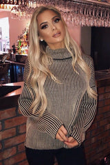 Beige Ottoman Rib Roll Neck Jumper - Renee-Jumper