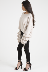 Beige Oversized Frill Sleeve Top - Connie-Tops
