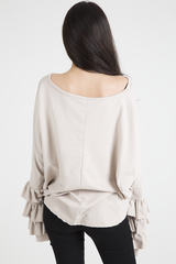 Beige Oversized Frill Sleeve Top - Connie-Tops