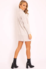 Beige Oversized Knitted Turtle Neck Jumper Dress - Freyah-Dresses