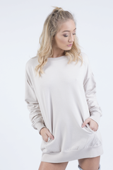 Beige Oversized Ruched Sleeve Jumper Dress - Hayley-Jumper