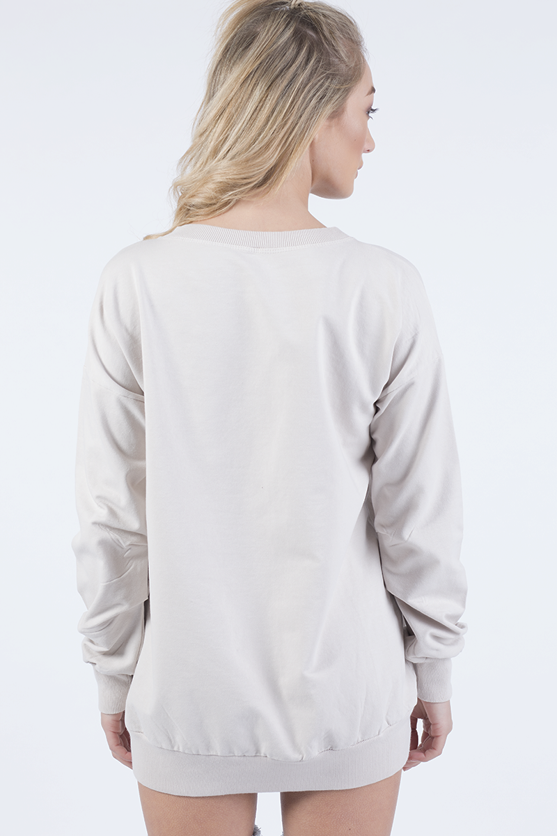 Beige Oversized Ruched Sleeve Jumper Dress - Hayley-Jumper