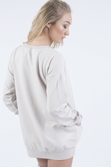 Beige Oversized Ruched Sleeve Jumper Dress - Hayley-Jumper