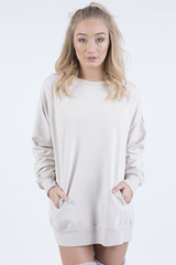 Beige Oversized Ruched Sleeve Jumper Dress - Hayley-Jumper