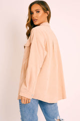Beige Oversized Utility Pocket Corduroy Shirt - Aaliah-Shirts