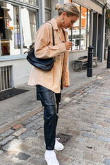 Beige Oversized Utility Pocket Corduroy Shirt - Aaliah-Shirts