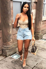 Beige PU Zip Front Bralet - Linsa-Crop Tops