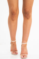 Beige Patent Clear Strap Block Heel - Lawson-Heels