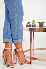 Beige Patent Clear Strap Block Heel - Lawson-Heels