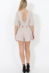 Beige Plunge Cut Out Playsuit - Sally-Playsuits