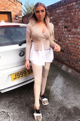 Beige Plunge Shirt Insert Top Legging Co-ord - Destine-Co-ords