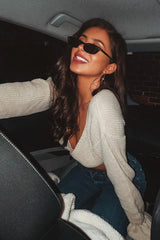 Beige Plunge Sleeve Detail Crop Jumper - Ivree-Crop Jumper