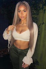 Beige Plunge Sleeve Detail Crop Jumper - Ivree-Crop Jumper