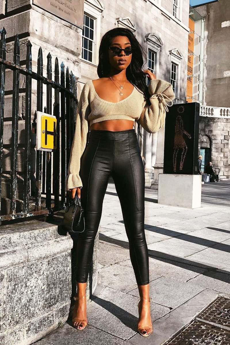 Beige Plunge Sleeve Detail Crop Jumper - Ivree-Crop Jumper