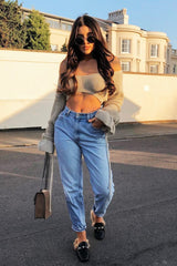 Beige Plunge Sleeve Detail Crop Jumper - Ivree-Crop Jumper