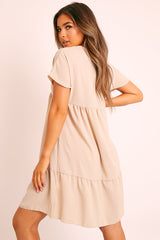 Beige Plunge Smock Dress - Cambriella-Dresses