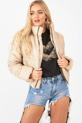 Beige Puffer Coat - Alyssa-Coats