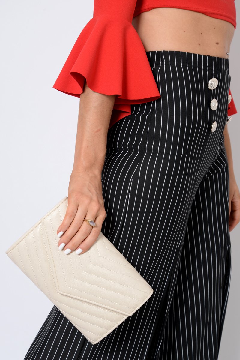 Beige Quilted Envelope Clutch Bag - Evelina-Bags