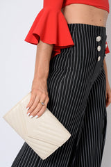 Beige Quilted Envelope Clutch Bag - Evelina-Bags