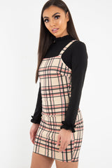 Beige Red Check Square Neck Mini Dress - Kysa-Dresses