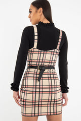 Beige Red Check Square Neck Mini Dress - Kysa-Dresses