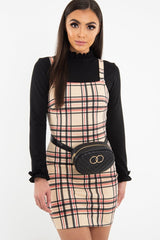 Beige Red Check Square Neck Mini Dress - Kysa-Dresses