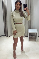 Beige Rib Knit Crop Jumper Mini Skirt Co-Ord - Katie-Co-ords