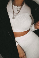 Beige Rib Knit Mesh Insert Loungewear Set - Genavie-Loungewear