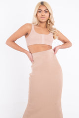 Beige Rib Knit Popper Front Crop Bralet - Narah-Bralets