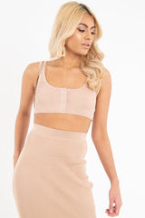 Beige Rib Knit Popper Front Crop Bralet - Narah-Bralets