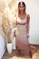 Beige Rib Knit Popper Front Crop Bralet - Narah-Bralets