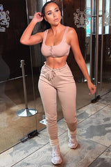 Beige Rib Knit Popper Front Crop Bralet - Narah-Bralets