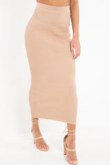 Beige Rib Knitted Midi Skirt - Kloey-Skirts