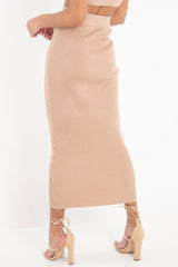 Beige Rib Knitted Midi Skirt - Kloey-Skirts