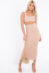 Beige Rib Knitted Midi Skirt - Kloey-Skirts