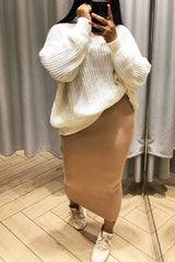 Beige Rib Knitted Midi Skirt - Kloey-Skirts