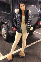 Beige Rib Ruched Front Crop Top Legging Loungewear Co-Ord - Victoria-Loungewear