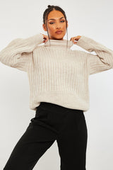 Beige Ribbed Balloon Sleeve Jumper - Jamora-Jumper