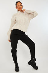 Beige Ribbed Balloon Sleeve Jumper - Jamora-Jumper