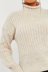 Beige Ribbed Balloon Sleeve Jumper - Jamora-Jumper